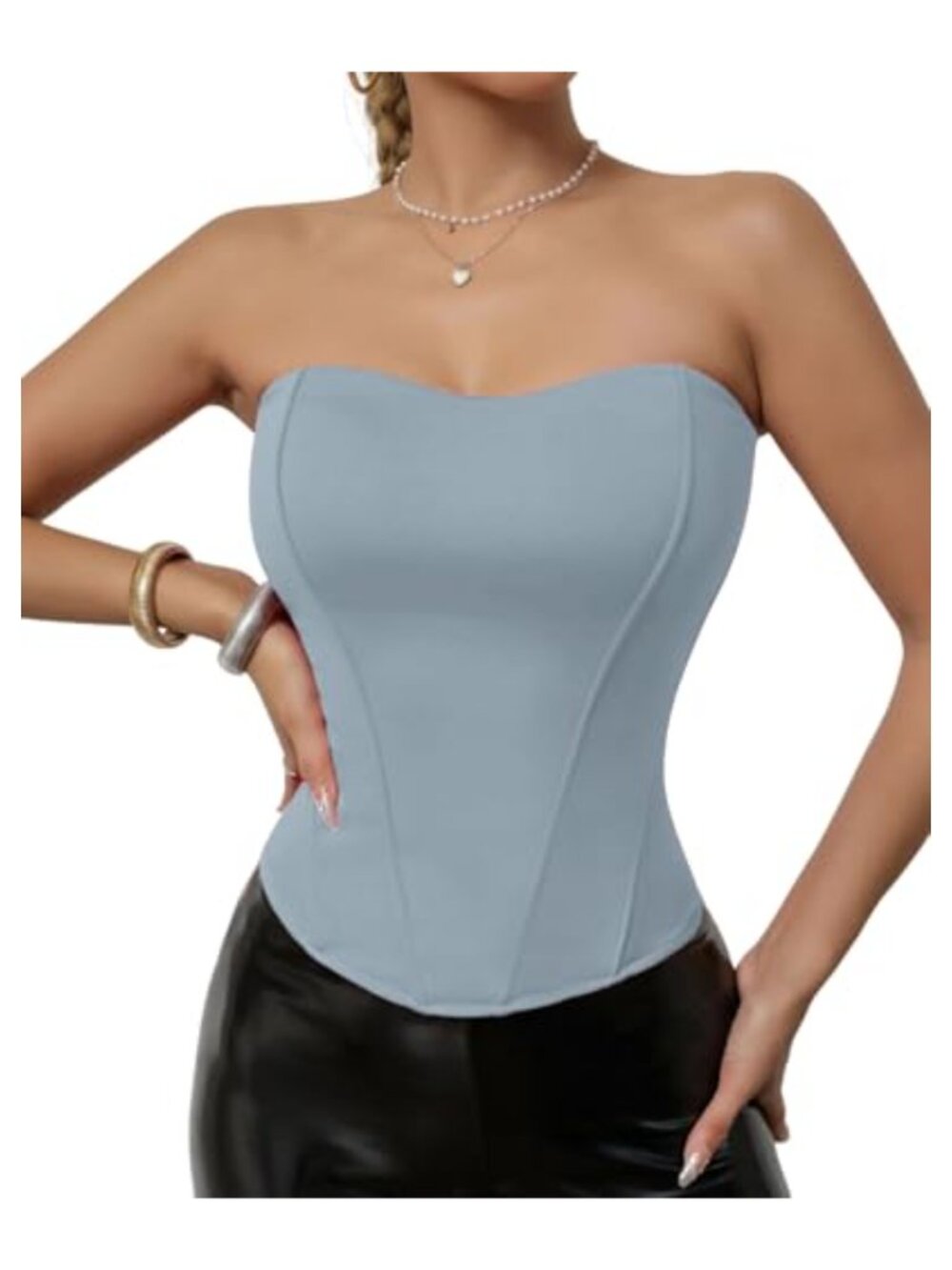 Women's Strapless Corset Top Boning Padded Bust with Adjustable Zipper Body
